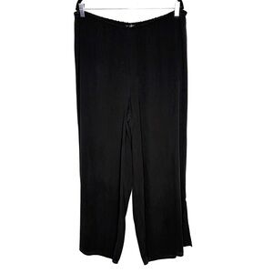 Eileen Fisher Georgette Silk Crepe Wide Leg Pants Lightweight In Black Size XL